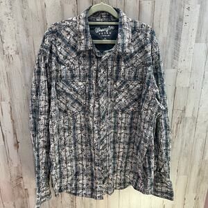 Wrangler Retro Charlie Pearl Snap Button Up Paisley Plaid Slim Fit Shirt XL